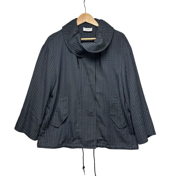 Akris Jackets & Blazers - Akris Punto‎ Navy White Striped, Cowl Collared Cotton Blend Jacket Size 10